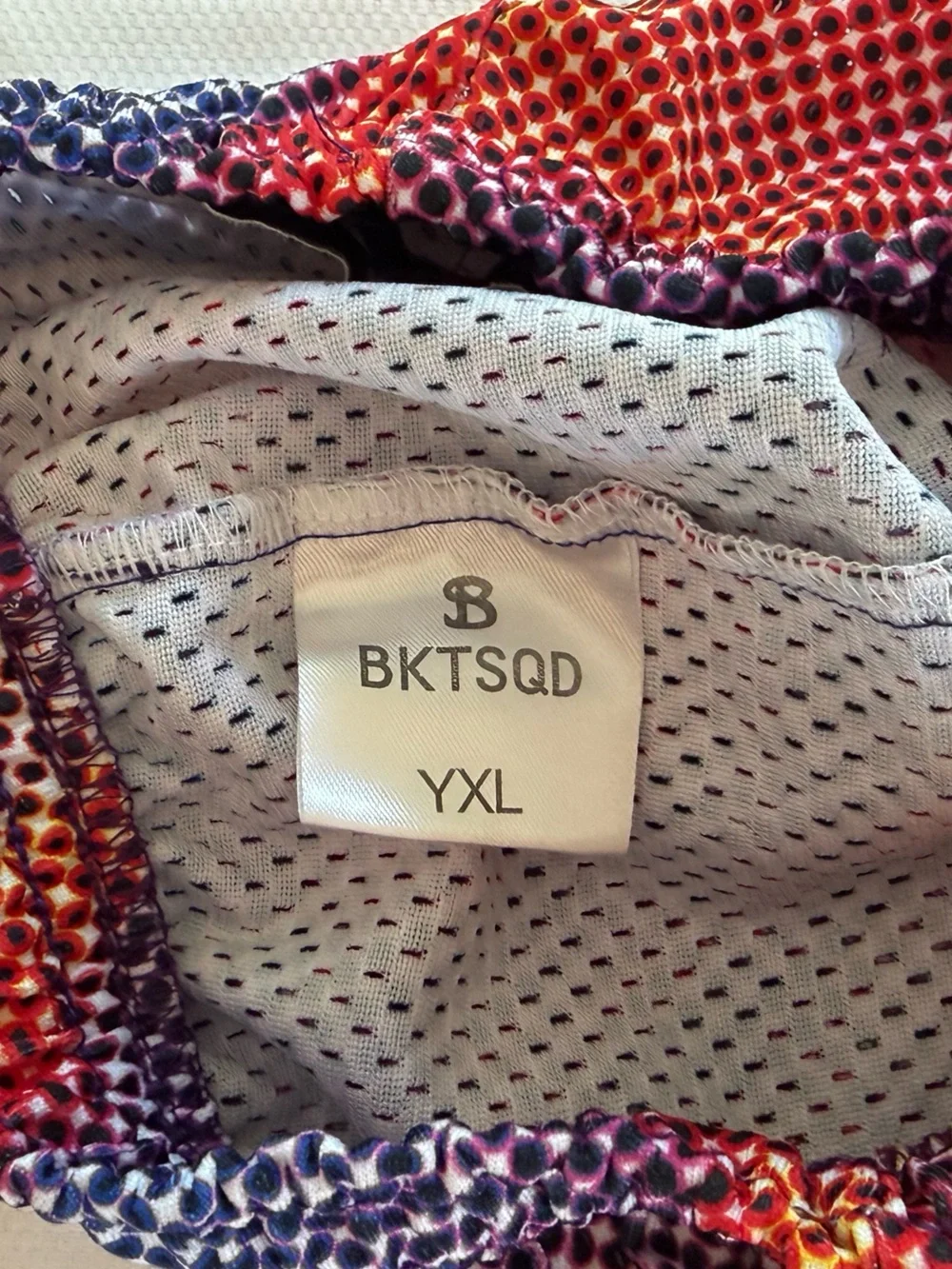 BKTSQD Boys Mesh Shorts YXL | Red Blue Gold Halftone Dot Print